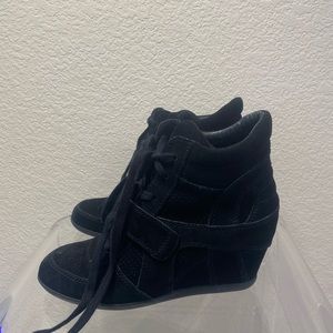 ASN suede wedge booties, size 9 in black